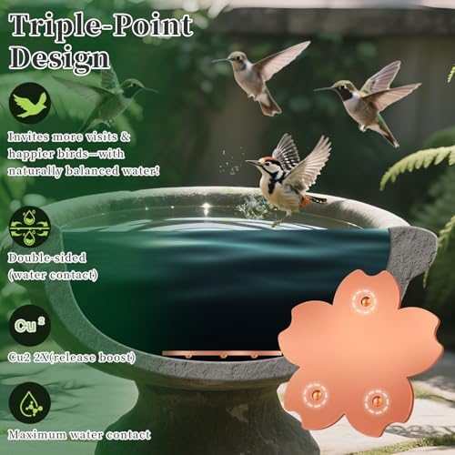 99.99% Pure Copper Bird Bath Disk, 2 Pack Triple-Point Support Design Lower Cleaning Frequency for Physical Safe Water Purify Outdoor Bird Bowls All-Season