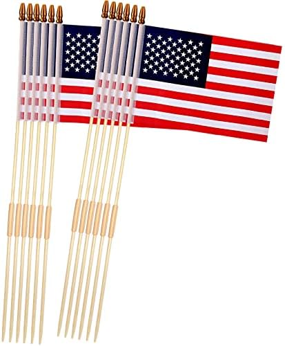 12 Pack 8x12 Inch American Flags on Stick, American Flags for Outside, USA Stick Flag with Handheld and Grounded Multi-Purpose Flagpole, Memorial Day, 4th of July Decorations, Veterans Day, Patriotic Decorations