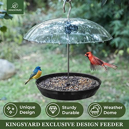 Kingsyard Adjustable Platform Bird Feeder for Outdoors Hanging, Metal Tray Bird Feeder with Dome Top, Attract Bluebirds Cardinals Goldfinches (Black)
