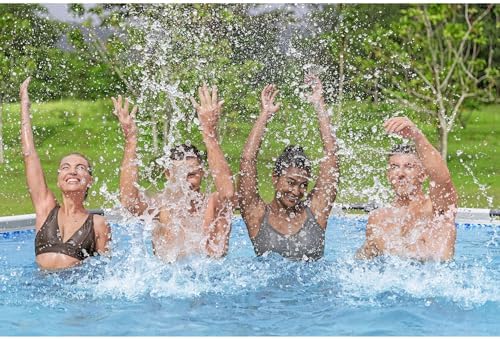 Bestway Steel Pro MAX 14 Foot x 48 Inch Round Metal Frame Above Ground Outdoor Swimming Pool Set with 1,000 Filter Pump, Ladder, and Cover, Gray