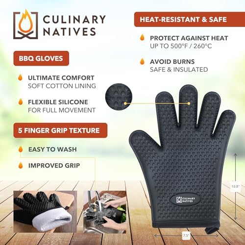 Meat Claws and Smoker Gloves | No.1 Extreme Heat Resistant BBQ Grill Gloves | Non-Slip Waterproof Silicone Oven Mitts | Pulled Pork Claws | Thermometer | Barbecue, Grilling, Smoking, Shredding (Black)