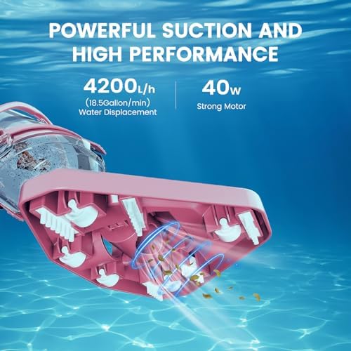 Pool Vacuum for Above Ground Pool with a Telescopic Pole, Running time up to 1H, T403 Handheld Rechargeable Pool Cleaner with Powerful Suction up to 18.5 gallons/min, Ideal for Leaves, Debris