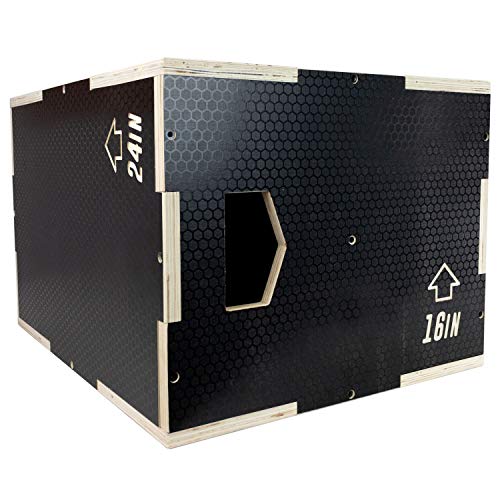 Ultra Fitness Gear Plyo Box - Anti-Slip Wood 3-in-1 Plyometric Jump Box for Training - Squat, Step Up, Box Jumps & More - Workout Box Size 24/20/16 (Large) - Home Gym Exercise Equipment