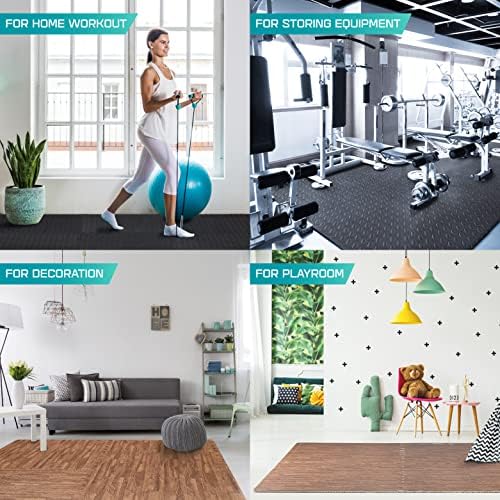 Yes4All interlocking Exercise Foam floor mats, for Gym Equipment – Eva Tiles (24 Square Feet – Black – 6 pcs)