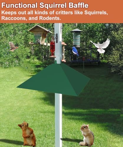 Metal Squirrel Baffle for 4x4 Post, Outside Wooden Pole Mount Squirrel Guards for Bird Feeders, 17 Inch Squirrels Deterrents Stopper to Deter Racoons, Green, 1pcs