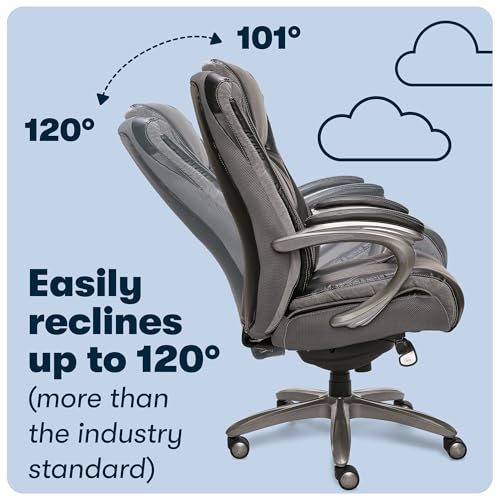 Serta Baxter Big and Tall Smart Layers Executive Office Chair with ComfortCoils, Ergonomic Computer Chair with Layered Body Pillows, Black & Gray Bonded Leather