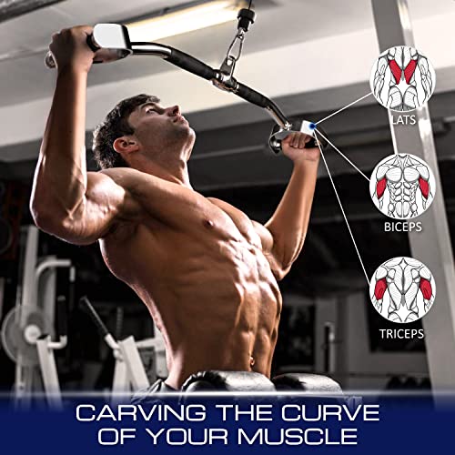 Yes4All Wide Grip LAT Pull Down Bar Attachments with D Grip Handles/Curl LAT Pulldown Attachment for Gym Equipment, Press Down Bar 27" Cable Attachment Rubber Handgrips & Revolving Hanger