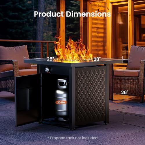 AMADA HOMEFURNISHING 28" Propane Fire Pit, CSA Certified, 60,000 BTU Auto-Ignition Gas Fire Pit Table, Stainless Steel Burner and Lava Rocks, Outdoor Garden Backyard Patio