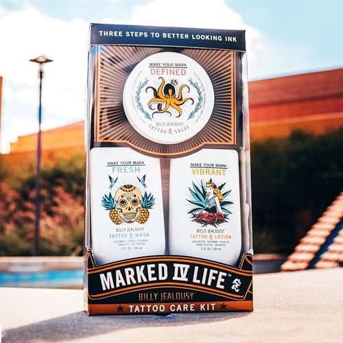 Billy Jealousy Marked IV Complete Tattoo Care Kit, Make Your Mark Defined, Fresh and Vibrant, Includes Aftercare Ink Salve, Brightening Soap and Moisturizing Tattoo Lotion