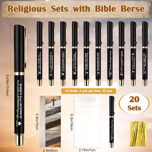 Spakon Christian Gifts for Men, Religious Gifts for Church Include Bible Verse Pens Compass Religious Bible Bookmark Inspirational Catholic Scripture Gifts for Church Sunday School (Classic,20 Sets)