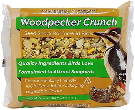 Songbird Treats Seed Bars | 12 Pack of 8 oz Bird Seed Cakes for Wild Birds (Woodpecker Crunch)