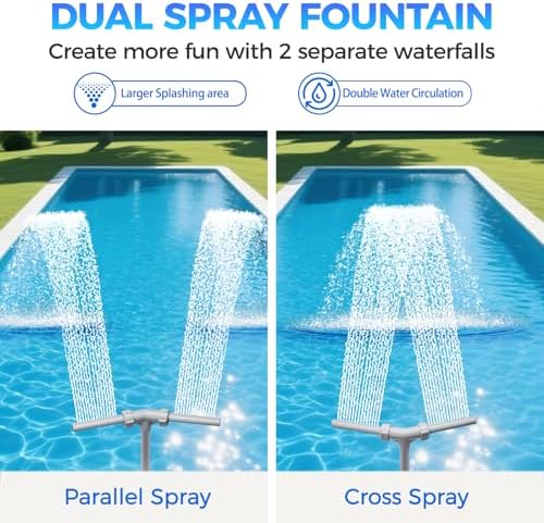 Patented Swimming Pool Fountains - Fit Inground & Above Ground Pool, Water Fun Waterfall Pool Jet Aerator Cooler, Extend Adjustable Pipe Pool Sprinkler Dual Spray Swimming-Pool Garden Decor