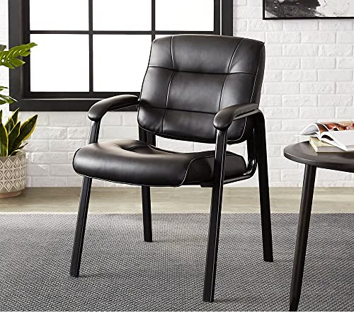 Amazon Basics Classic Faux Leather Office Desk Guest Chair with Metal Frame, Black, 27.4D x 23.6W x 35.8H in