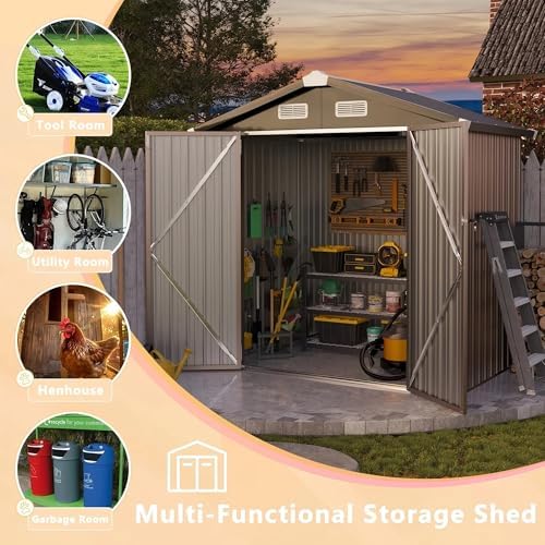 GVDV 5.9x3.8 FT Outdoor Metal Storage Shed, Durable Garden Shed with Updated Frame Structure for Backyard, Patio, Tool Storage, All-Weather Shelter for Bike, Gardening Tools, Equipment, Pet