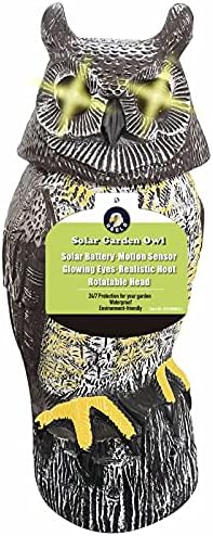 Solar Powered Owl with Motion Detection, Silent Mode, Flashing Eyes, Rotatable Head and Realistic Hoots, Plastic Owl Decoration for Home, Garden, Patio and Fence