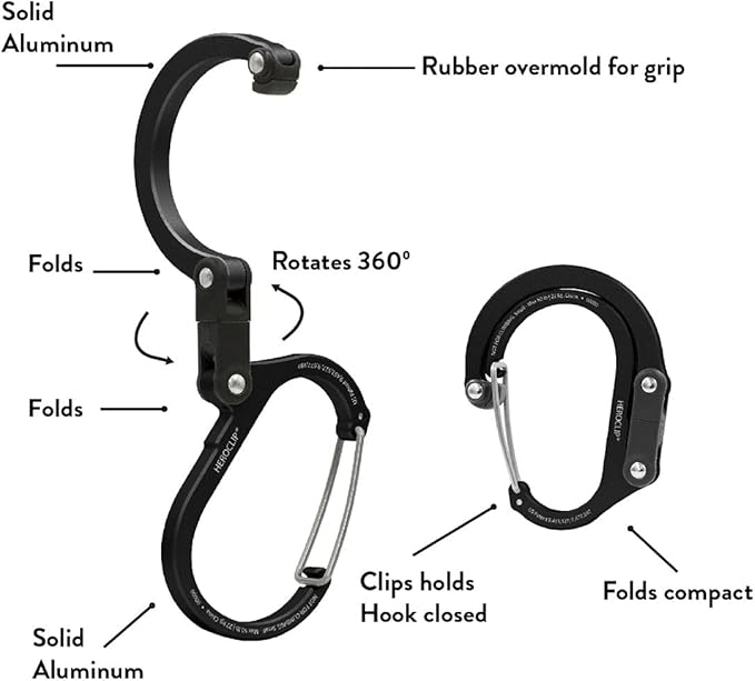 GEAR AID HEROCLIP 360° Swivel Carabiner Gear Clip and Hook (Medium) for Camping, Backpack, Suitcases and Garage Organization
