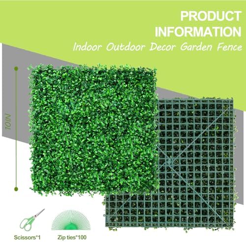 AOKIE 10"X10" Artificial Grass Wall, 12Pcs Boxwood Hedge Wall Panels UV-Anti Grass Backdrop Wall Decor, Greenery Privacy Hedge Screen for Indoor Outdoor Patio Balcony, Party Garden Fence Decor