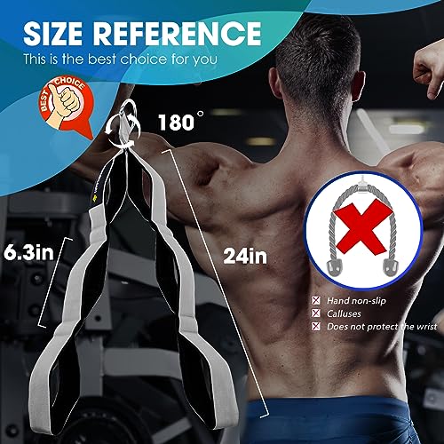 MANUEKLEAR Tricep Rope Cable Attachment Handles, Greater Range of Motion, Tricep Pull Down Rope for Push Downs, Crunches, Facepulls for Professional Gym (Grey)