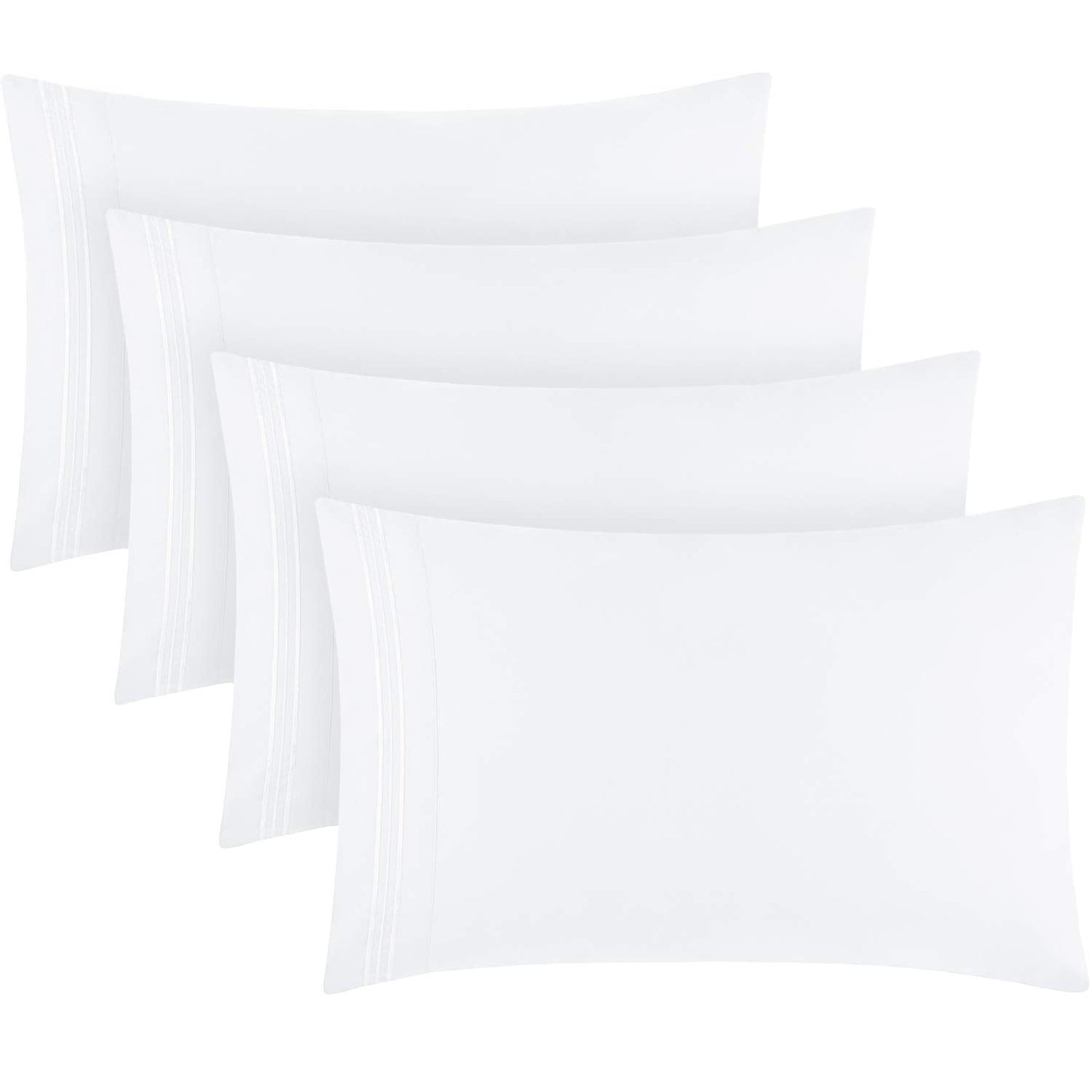 Mellanni Pillow Cases Set - 4 PC Iconic Collection Pillowcases - Hotel Luxury, Extra Soft, Cooling Pillow Covers - Wrinkle, Fade, Stain Resistant (King 20" x 40", White)
