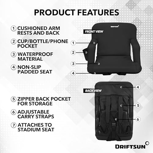 Driftsun 2 Pack Stadium Seats with Back Support, Deluxe Bleacher Chairs with Back Support, Padded Stadium Seats with Backs, Waterproof Stadium Chair