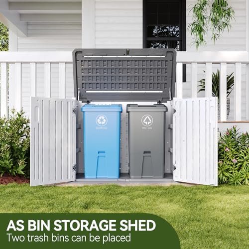 Aoxun Outdoor Storage Cabinet 35 Cu.Ft Outdoor Trash Can Storage Shed Waterproof Horizontal Storage Shed Outdoor Storage for Garbage Bin, Generator, and Lawn Mower (White)
