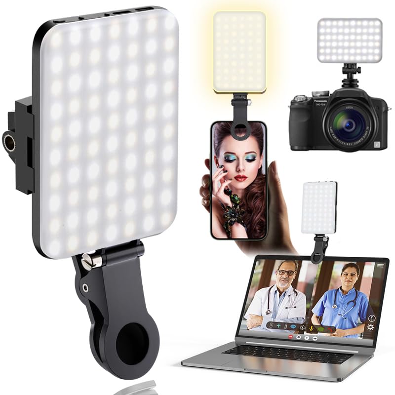 60 LED Portable Selfie Light Video Conference Lighting with Clip & Camera Tripod Adapter Rechargeable 2200mAh CRI 97+, 3 Light Modes for Phone iPhone Webcam Laptop Photo Makeup (Dark Greay)