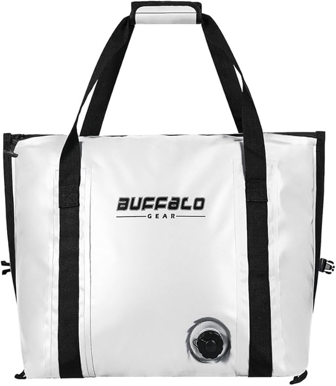 Buffalo Gear Insulated Fish Cooler - 27.5QT 58QT Waterproof Flat Bottom Bag, Leakproof and Fishing Kill Bag