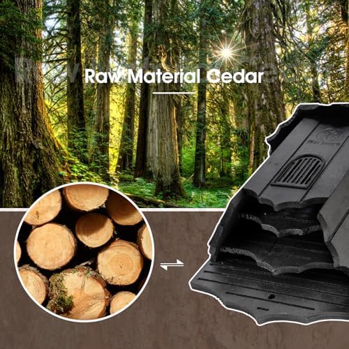 Wooden Castle Bat Houses for Outside Bat Box for Outdoors - Large Three Chamber Box Perfectly Designed to Attract Bats - Durable and Easy to Hang(Bat House Ⅰ Black)