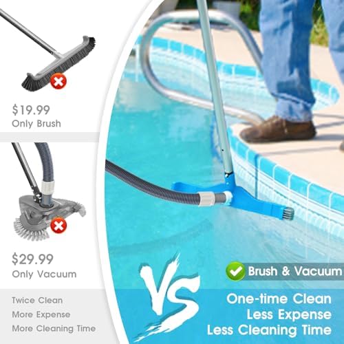 (2025 Upgraded) 20" 2 in 1 Pool Brush Vacuum Head with Swivel Hose Connection & Sturdy Nylon Bristles for Heavy Duty Inground & Above- Ground Pool Cleaning - Connecting 1-1/4" or 1-1/2" Hose (No Pole)
