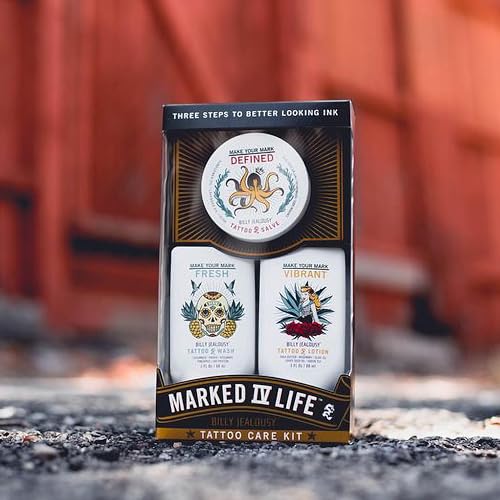 Billy Jealousy Marked IV Complete Tattoo Care Kit, Make Your Mark Defined, Fresh and Vibrant, Includes Aftercare Ink Salve, Brightening Soap and Moisturizing Tattoo Lotion