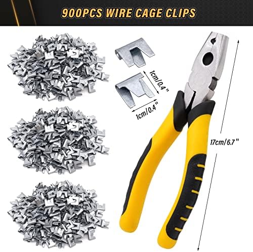 900pcs Rabbit Chicken Wire Cage Clips with Fence Pliers Hog Rings Snap-Ring Pliers Wire Clamp Tool Fasten Clips Buckle Pliers for Building Installation Wire Cage Pet Bird Quail
