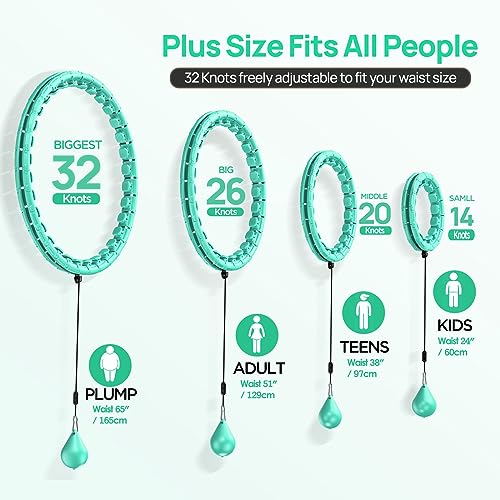 APzek 32 Knots Weighted Exercise Hoop Detachable & Adjustable for All People, No Falling Plus Size Smart Huula Hoop, 2 in 1 Abdomen Fitness Massage with Spinning Ball - Green