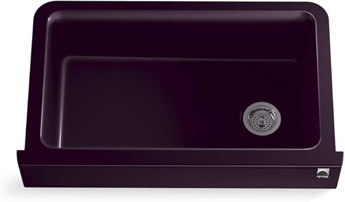 KOHLER K-25784-CM8 Cairn 34" Neoroc Composite Undermount Single-Bowl Kitchen Sink, Farmhouse Kitchen Sink with Short Apron, Matte Black Plum
