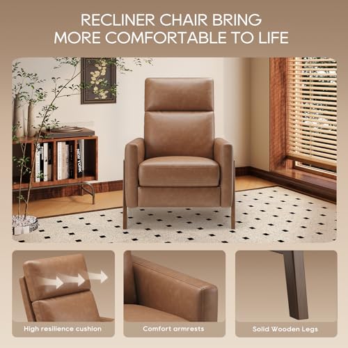 COLAMY Push Back Recliner Chair Set of 2, Upholstered Leather Recliner with Footrest 105-135 Degree Adjustable, Comfy Modern Wingback Recliner for Living Room, Bedroom,Small Spaces, Cocoa