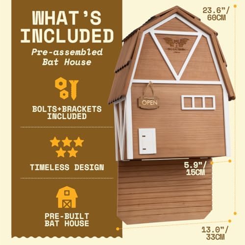 Big Bat Box - Big Bat Barn 3 Chamber, Compact Bat House for Outside - Artificial Roost Kit for Wall-Mount - Bat Houses for Backyards