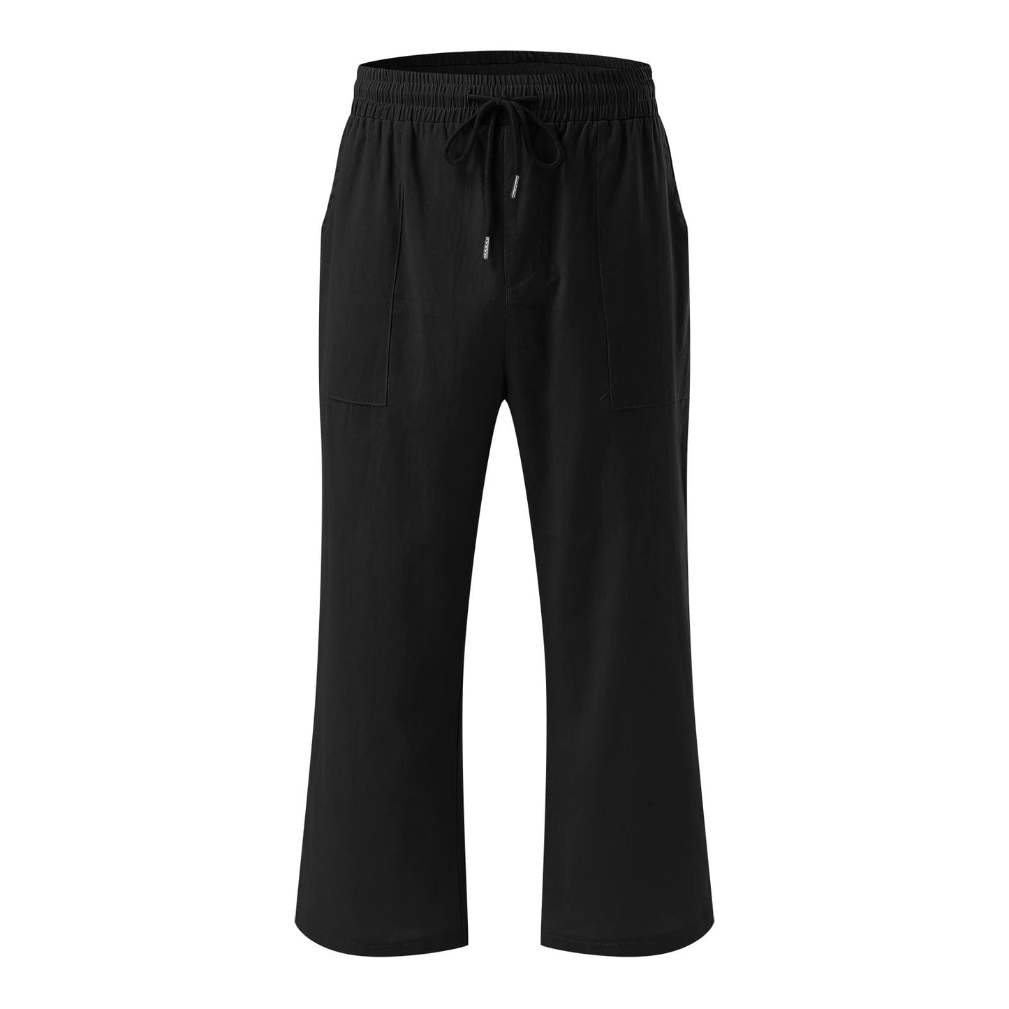 lightning deals of today prime,Beach Pants for Mens Capri Pants Solid Color Elastic Waist Tapered Pants Drawstring Capris Baggy Pants Trousers