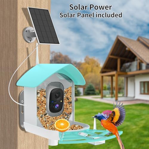Bird Feeder with Camera, Auto Capture Wiress Bird Feeder Camera, AI Identify Bird Breed,FHD Waterproof Outdoor Bird Watching Camera,Solar-Powered, for Garden,Yard,Park,Ideal Gift for Mom and Dad,Blue