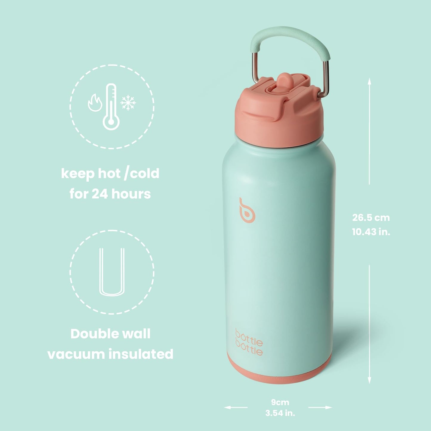 BOTTLE BOTTLE 32oz Insulated Water Bottle Stainless Steel Sport Water Bottle with Straw Dual-use Lid Design for Gym with Pill Box (dreamy ocean)