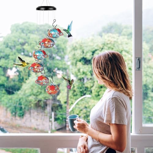 Charming Wind Chimes Hummingbird feeders for Outdoors Hanging ant and bee Proof,Never Leak,Perfect Hummingbird Gift for People(Blue)