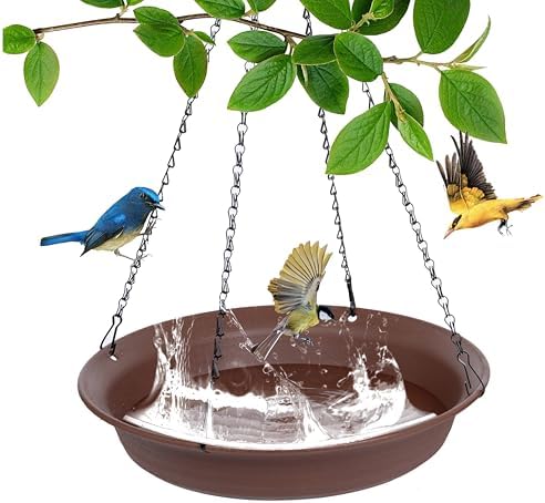 Hanging Bird Bath, Hanging Bird Water Feeder for Outdoors, Feeder Bowl, 1 Pack Birdbath Tray Accessories for Outside, Plastic Birdbaths Tray for Garden Patio Decoration (16", Chocolate)