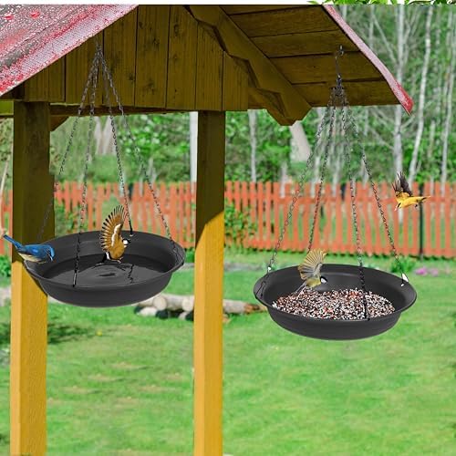 Hanging Bird Bath, Hanging Bird Water Feeder for Outdoors, Feeder Bowl, 1 Pack Birdbath Tray Accessories for Outside, Plastic Birdbaths Tray for Garden Patio Decoration (16", Dark Black)