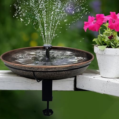 Deck Mounted Bird Bath, Easy to Clean12 Detachable Bath Bowl, Metal Birdbath for Outside with Sturdy Adjustable Clamp for Railing Balcony Fence Outdoor Decor 0.7 Gallon