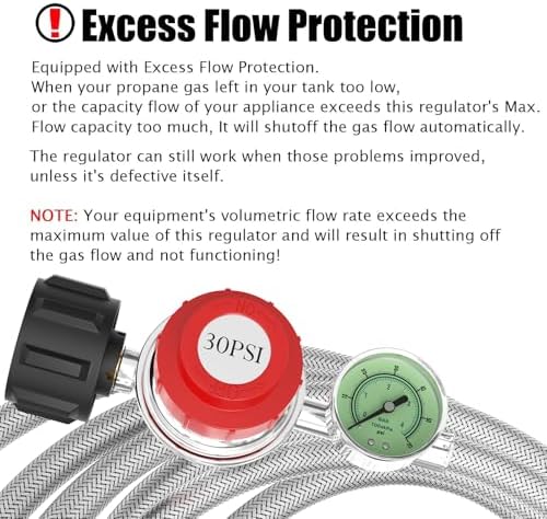 5FT 0-30 PSI Adjustable High Pressure Propane Regulator with Gauge 0~60PSI Gas Flow Indicator QCC1 Stainless Propane Hose with 3/8 Flare x 1/8 MNPT Fits for LP Gas Cooker, Burner, Smoker, Turkey Fryer