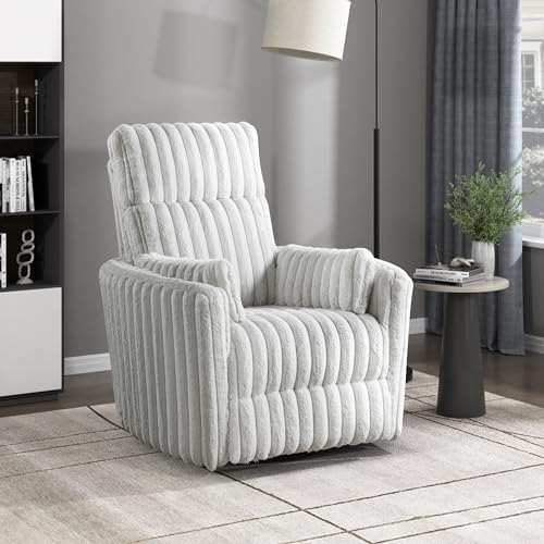 Lexicon Modern Swivel Glider Recliner Chair, Nursery Glider, Corduroy Fabric Upholstery Recliner with High Back, Manual Recliner Sofa Chair for Living Room/Office/Apartment, Gray