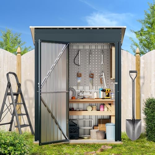 5x3FT Vertical Outdoor Steel Storage Shed, Lockable Doors, Compact Metal Tool Shed for Garden, Backyard, Patio, Utility, and Bike Storage