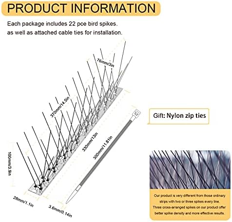 OFFO Bird Spikes Pre-Assembled for Pigeons Birds, Cover 24 Feet Durable Bird Spikes with Stainless Steel for Fence Roof Mailbox Window