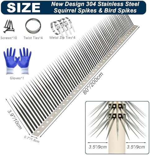Bird Spikes, Squirrel Spikes and Squirrel Baffles Keep Raccoons, Cats and Snakes Away from Gardens, Fences and Climbing Bird Feeder Poles. (80 inches)