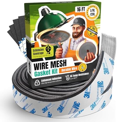 Big Green Egg Gasket Replacement Large/XL/XXL - 16 FT Wire Mesh Gasket - Fiberglass BGE Gasket - Compatible with Big Green Egg - Accessories & Parts for Grill by Smoker Chef