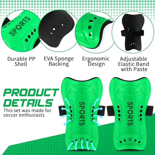 Syhood Soccer Shin Guards and Socks for Toddler Kids Youth, Lightweight Soccer Shin Pads Protective Soccer Gear for 3-5, 5-10, 10-15 Years Old Children Teen Boys Girls Soccer Game (Green,S Size)