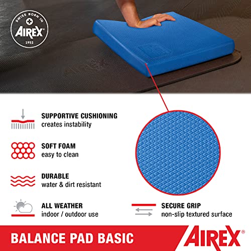 AIREX Balance Pad Basic – Stability Trainer for Balance, Stretching, Physical Therapy, Exercise, Mobility, Rehabilitation and Core Training Non-Slip Closed Cell Foam Premium Balance Pad, Blue, (30-1907)